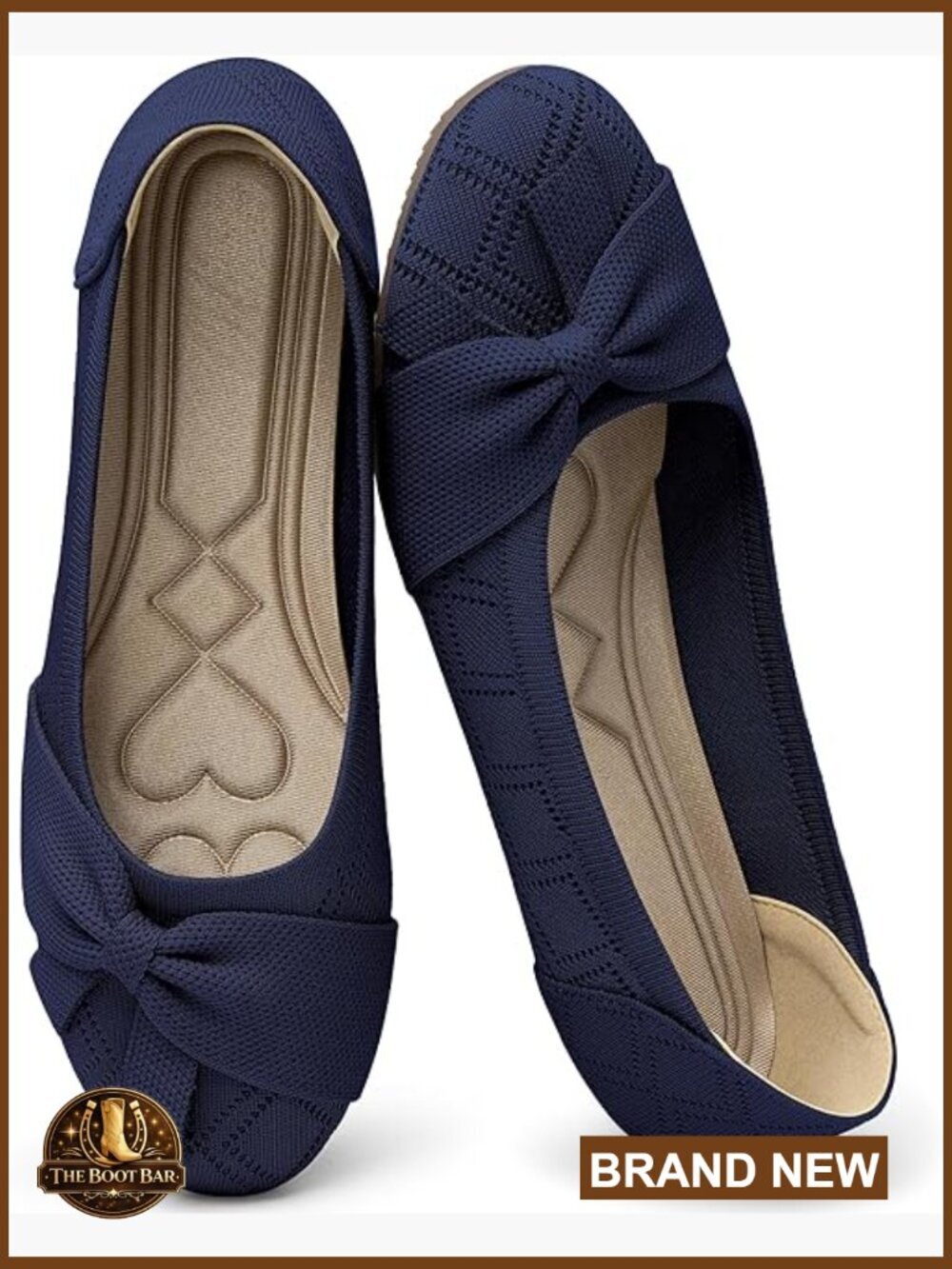 Dressy Bow Knit Ballet Flats - Comfortable Slip On Walking Shoes for Women